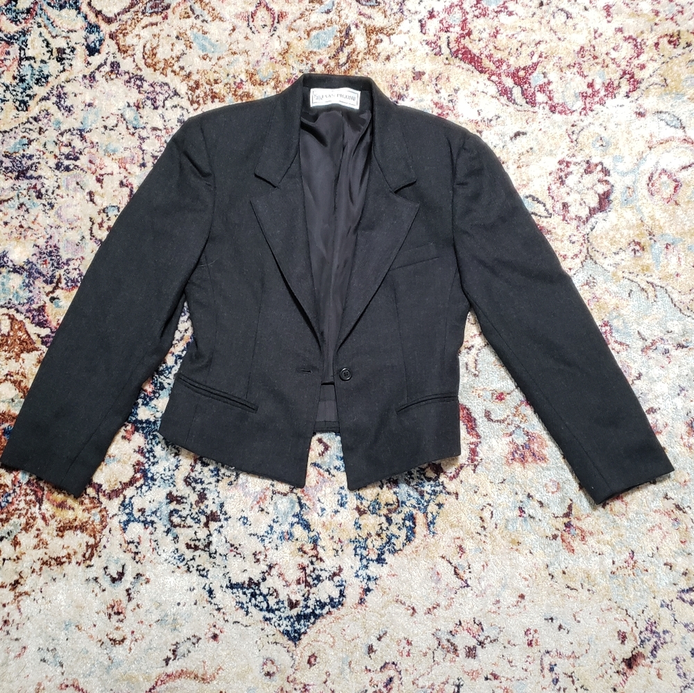 Evan Picone 100% Wool Cropped Blazer Grey Vintage Union Made Size 6